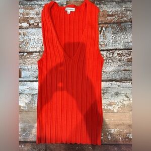 Vibrant Red Orange Sleeveless Ribbed Top
